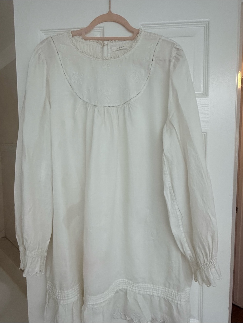 Doen White Mini Dress with Lace YokelL -xl